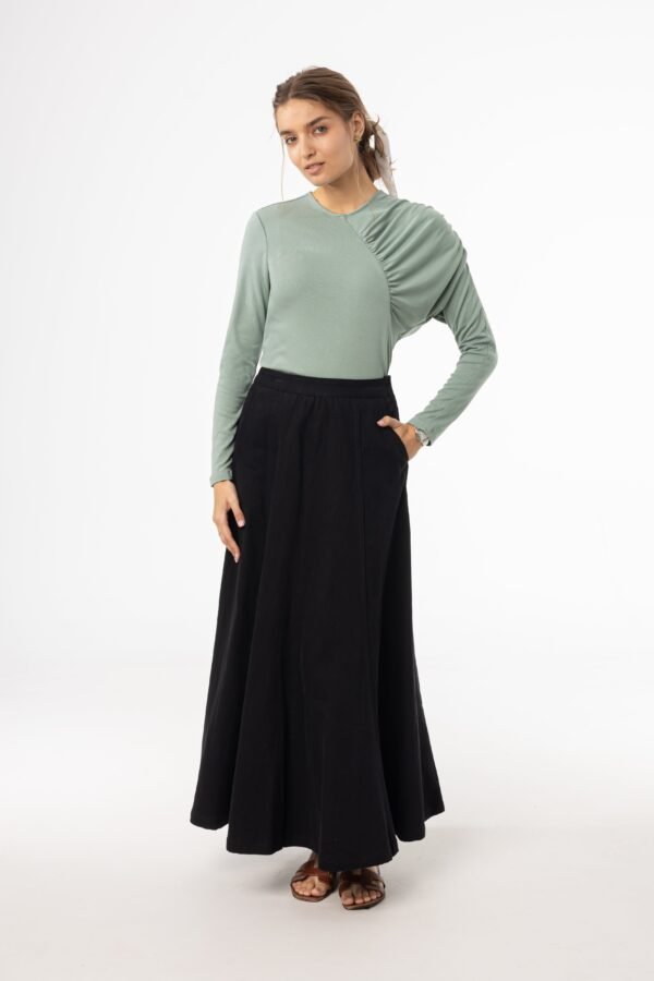 Black Flare Panel Denim Skirt