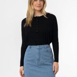 Black Henley Dolman T-Shirt